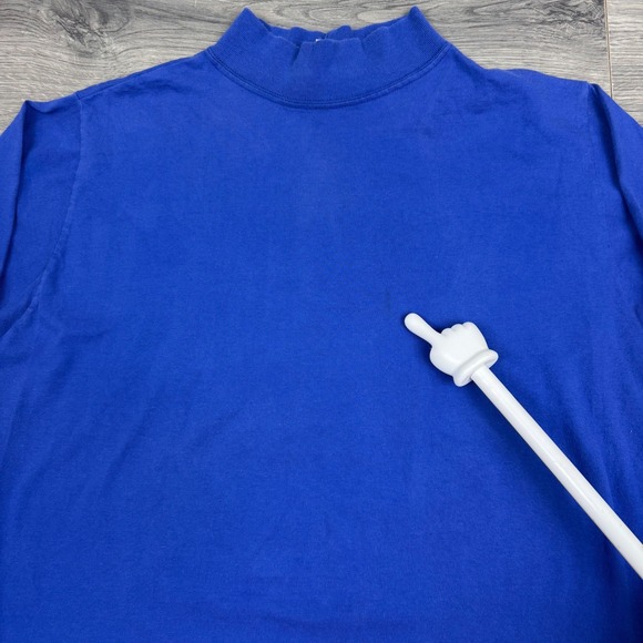 Vtg L.L.Bean Blue Long Sleeve Mock Neck Shirt Womens XL (18-20) 100% Cotton USA - Picture 2 of 14